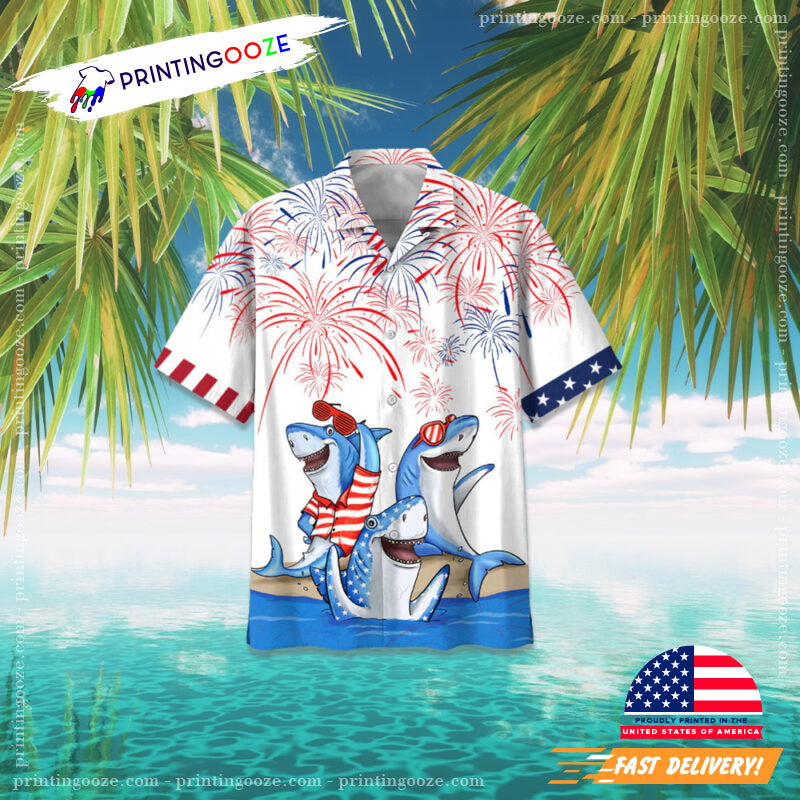 4Th Of July Cute Shark Trendy Hawaiian Shirt