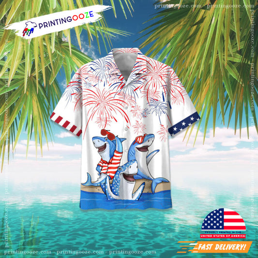 4Th Of July Cute Shark Trendy Hawaiian Shirt
