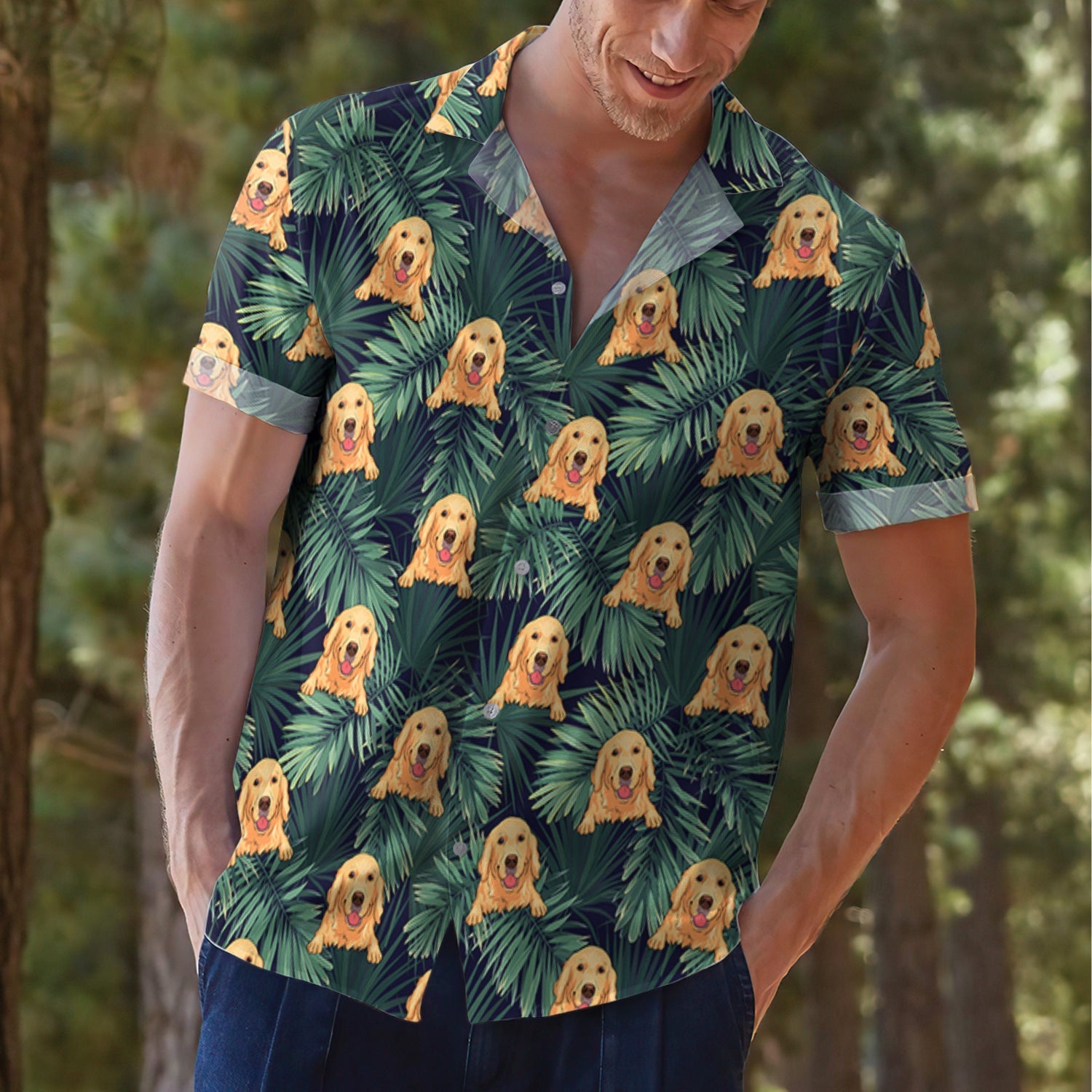 Dog Summer Leaves - Personalized Custom Hawaiian Shirt