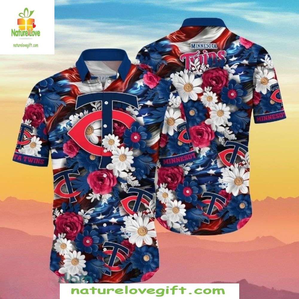 Minnesota Twins 4th Of July Hawaiian Shirt Floral Fanfare Baseball Apparel