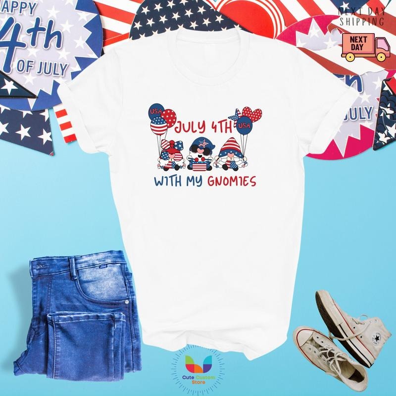 4th Of July With Gnomes Tee Freedom Shirt Fourth Of July Shirt Independence Day Shirts Patriotic Family Shirts Memorial...