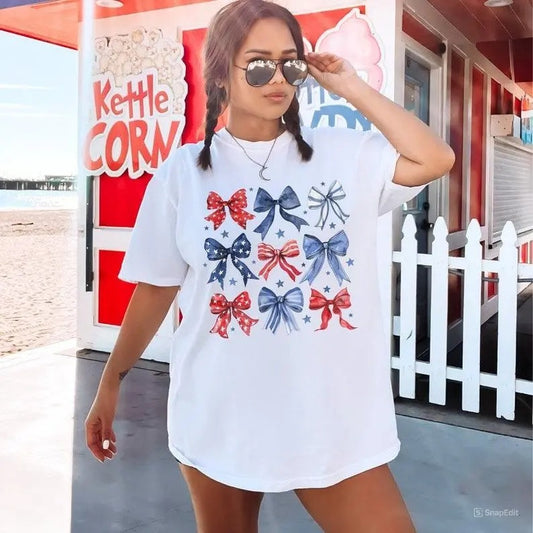 4th of July Bows Shirt, Coquette 4th of July, American Flag, USA Shirt, Patriotic Shirts, Coquette Bow TShirt