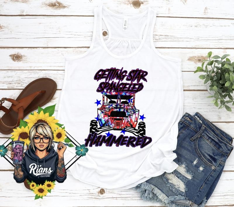 4th of July Star Spangeled Hammered side by side razorback womens Tank top T-Shirts, Hoodie, Sweatshirt | InkThreadWorks.com