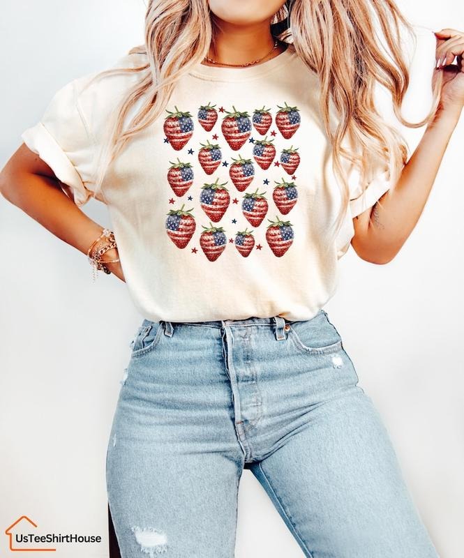 4th of July Strawberries Shirt, 4th of July Shirt Hoodie, Sweatshirt | InkThreadWorks.com