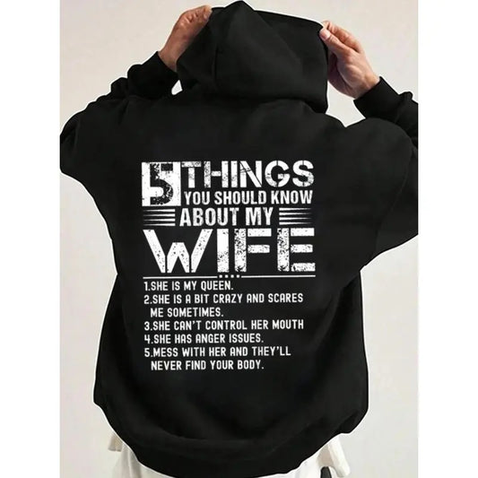 5 Things You Should Know About My Wife Funny Hoodie Casual Street Style Fleece Fabric Pullover Hooded Sweatshirt for...