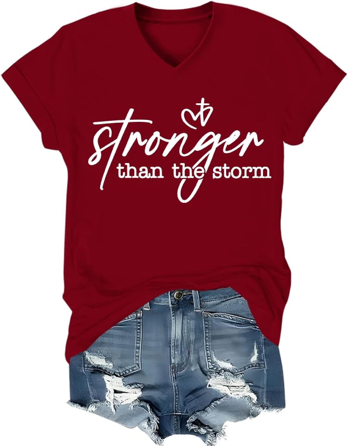 Christian Shirts Women Stronger Than The Storm T-Shirt V Neck Inspirational Positive Quotes Graphic Shirt