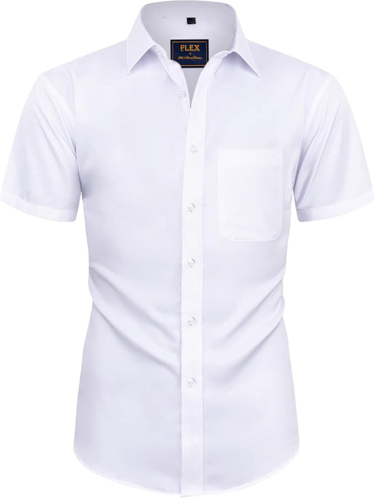 Mens Short Sleeve Dress Shirts Wrinkle Free Solid Casual Button Down Shirts with Pocket