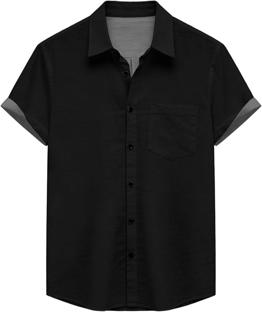 Mens Summer Short Sleeve Button Up Shirt Classic Casual Relaxed Fitted Comfy Daily Hawaiian Tops with Pocket