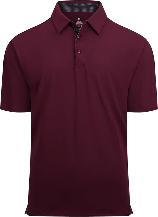 Mens Golf Shirt Moisture Wicking Quick-Dry Solid Short Sleeve Polo Shirts for Men
