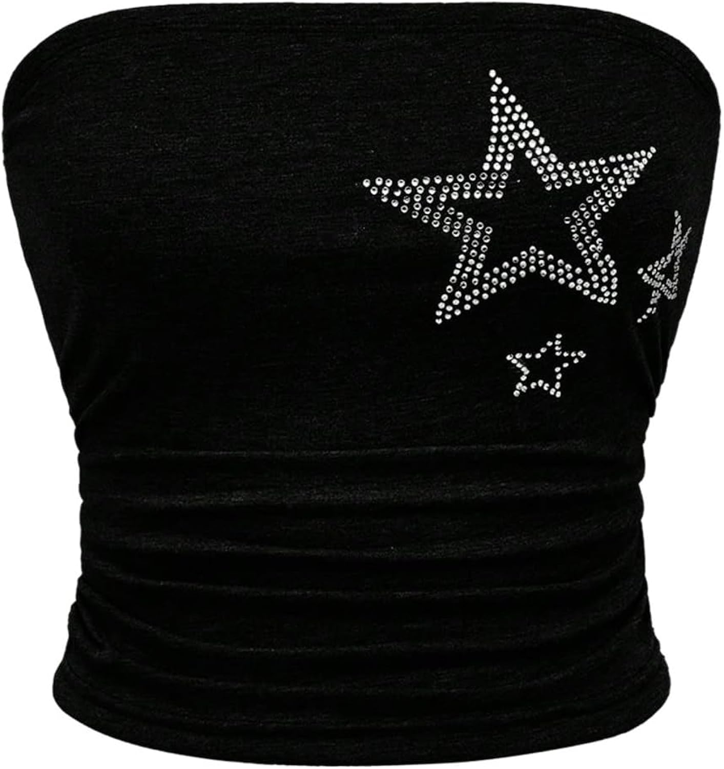 Women's Star Rhinestone Ruched Strapless Crop Tube Top Y2k Graphic Bandeau Tops