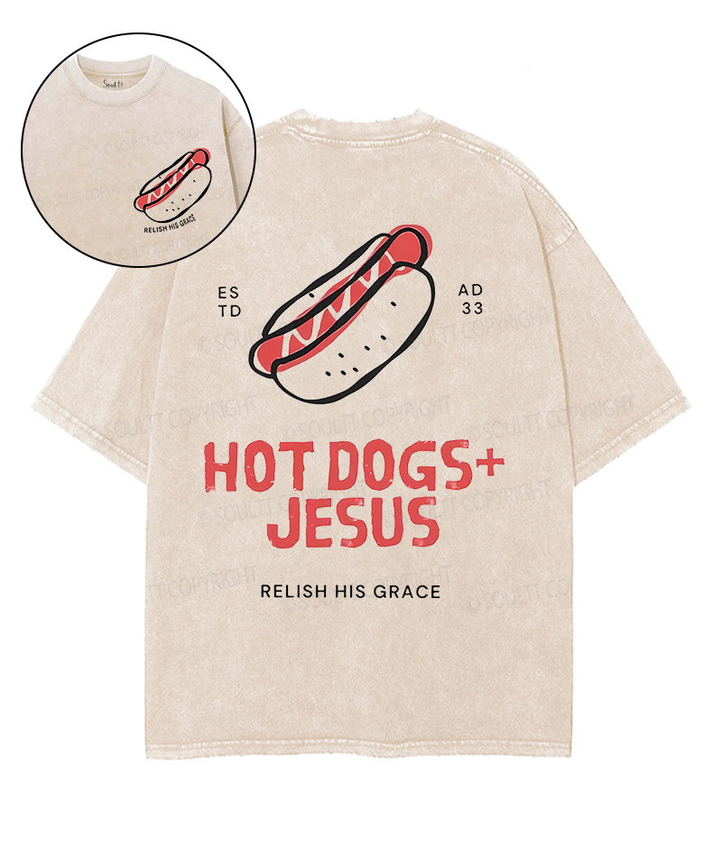 Hot Dogs Jesus Double Sided Unisex Washed Christian T-shirt