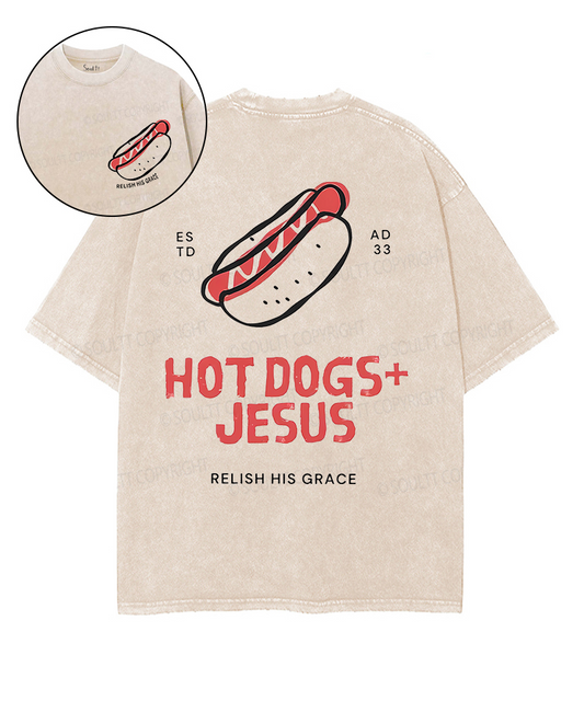 Hot Dogs Jesus Double Sided Unisex Washed Christian T-shirt
