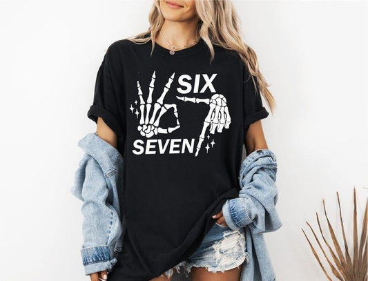 6 7 Meme Shirt, Funny Skeleton Hands t-shirt, Halloween Couples Sweatshirt, Trendy Shirt, Six Seven T-shirt, 67 Couples Tee