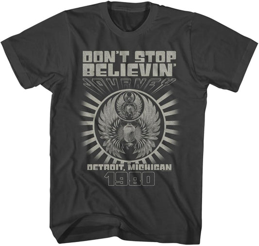 Journey Don't Stop Believin' Detroit '80 Adult Short Sleeve T Shirt Vintage Style 80s Music Graphic Tees