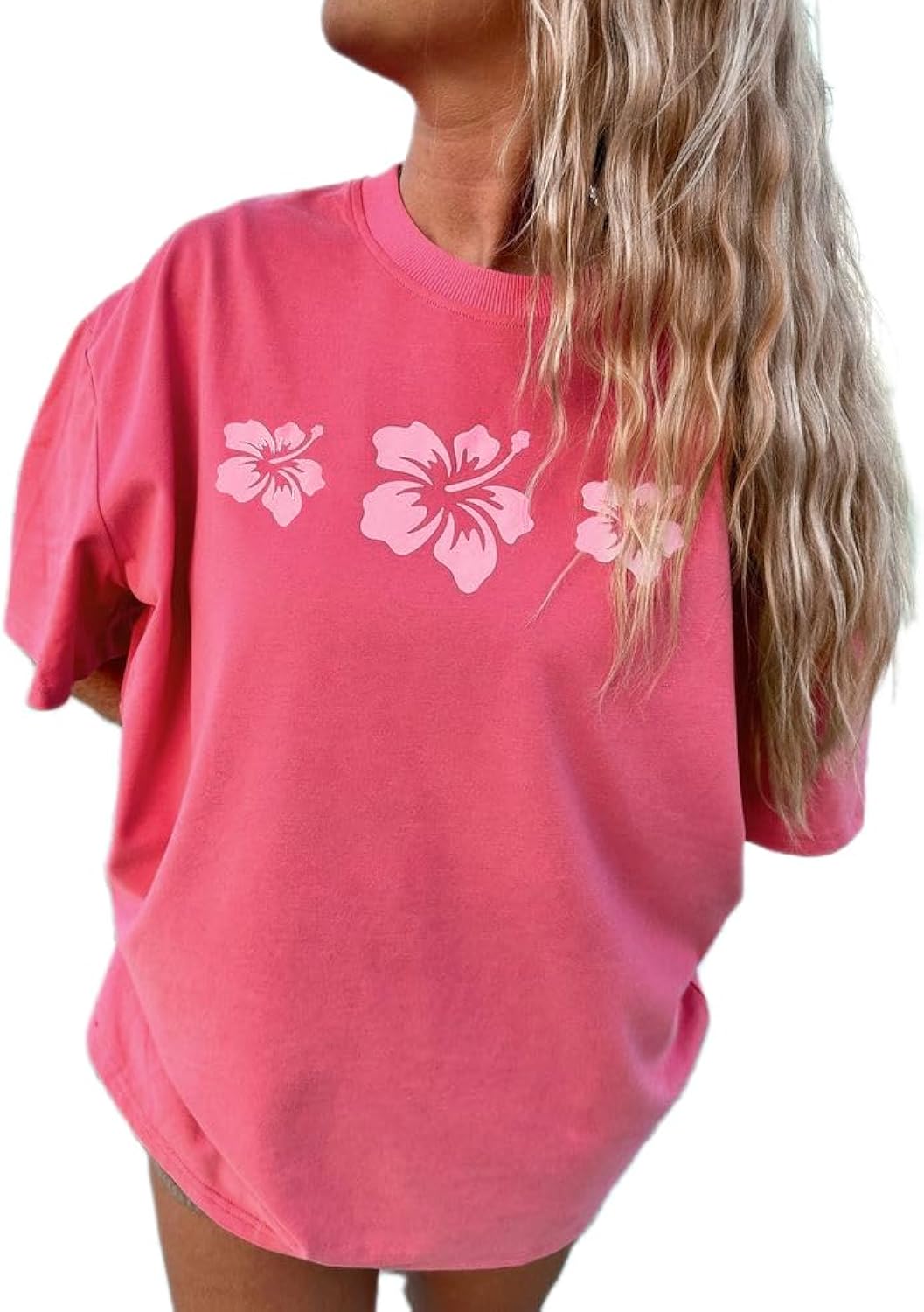 Womens Oversized Vintage Flower T-Shirts Preppy Western Graphic Tees Tops Y2k Ocean Coastal Summer Beachy T Shirts