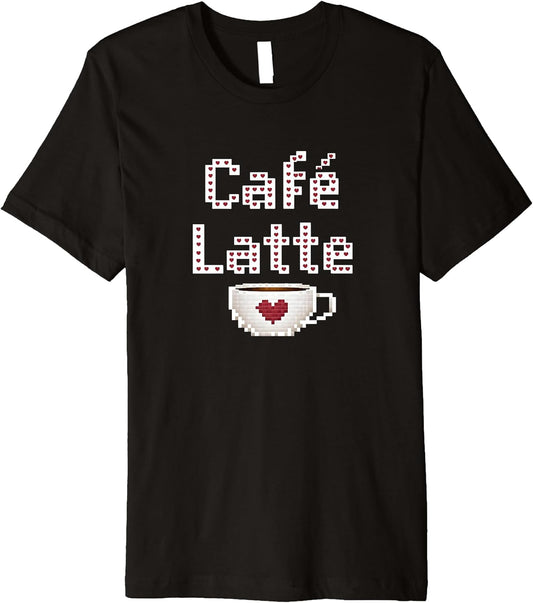 Pixel Art Coffee Latte Cafe Funny Graphic Premium T-Shirt