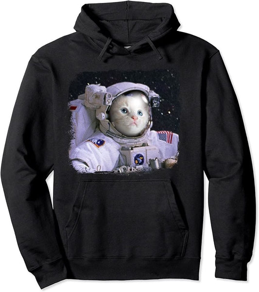 Astronaut Force Cute Nerdy Cat in Space Pullover Hoodie