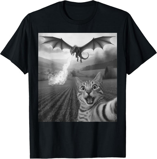 Funny Cat Selfie with Dragon Kawaii Fantasy Creature Art T-Shirt