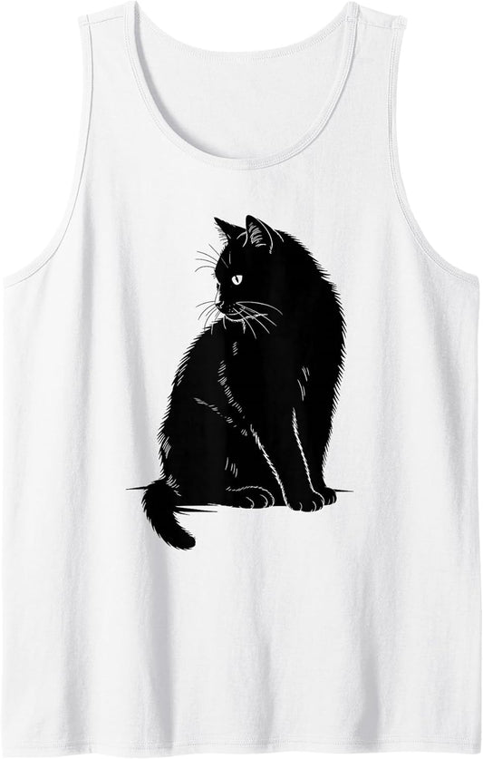 Minimalist Cat Art Cute Black Cat Owner Feline Art Kitten Tank Top