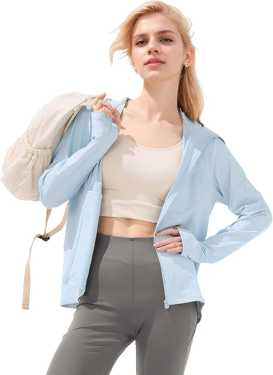 Cooling Women's UPF 50+ Sun Protection Lightweight Hoodie Jacket Long Sleeve Active Sun Shirts for Outdoor Workout