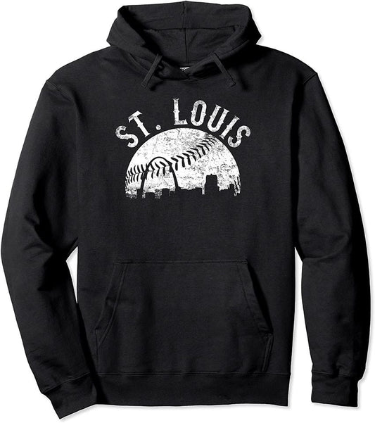 Mens Vintage St Louis Skyline Womens STL Baseball Pullover Hoodie