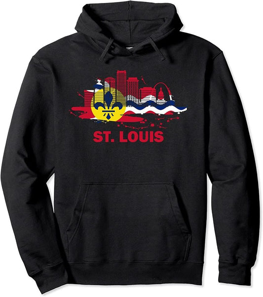 St. Louis City Flag Downtown Skyline - St. Louis Skyline Pullover Hoodie