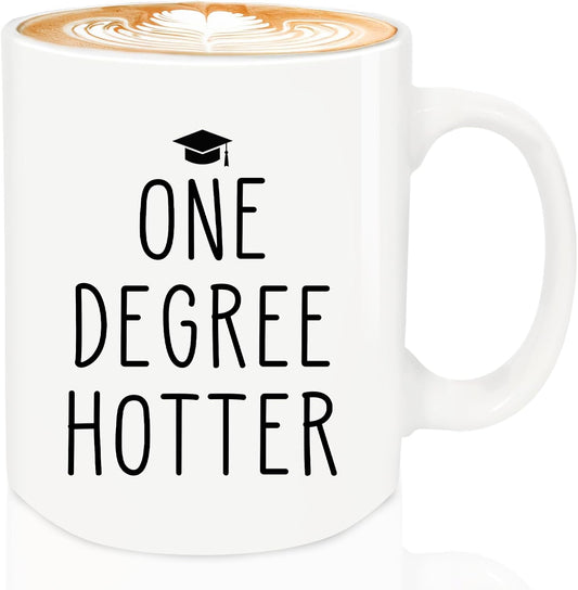 Graduation Gifts, One Degree Coffee Mug, Funny Graduation Gifts for Her, Master's Degree PhD Graduates Grad College Gift for Him Friends, Ceramic Mug Dishwasher & Microwave Safe (White-ONE DEGREE)