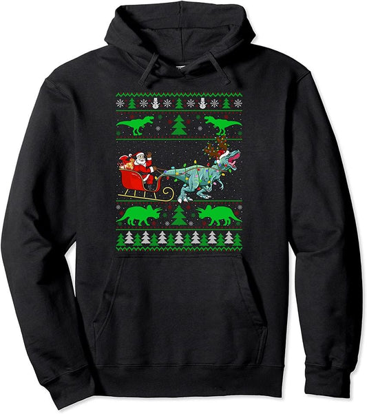 Christmas Dinosaur Tree Hoodie Family Matching Boys Kids Ugly Santa Ride Dinosaur Christmas Pullover