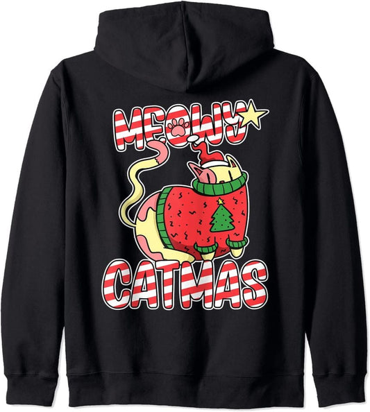 Kitty Cartoon Xmas Illustration. Cat Owner Meowy Catmas Hoodie