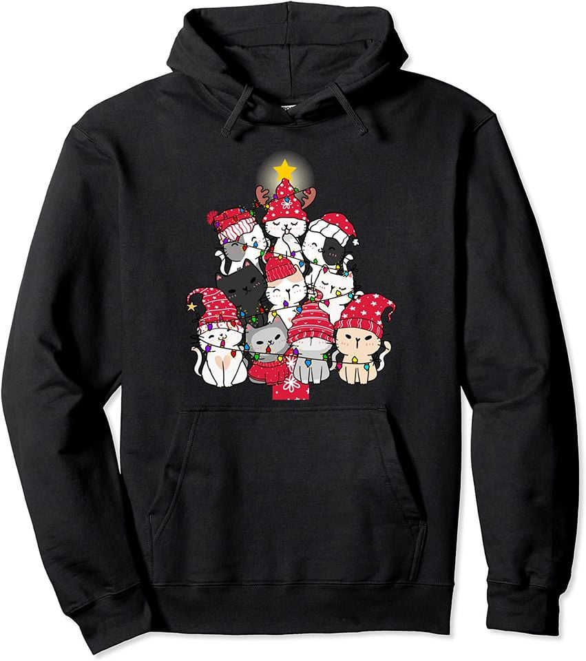 Cat Christmas Tree Cat Lover Kittens Meowy Catmas Pullover Hoodie