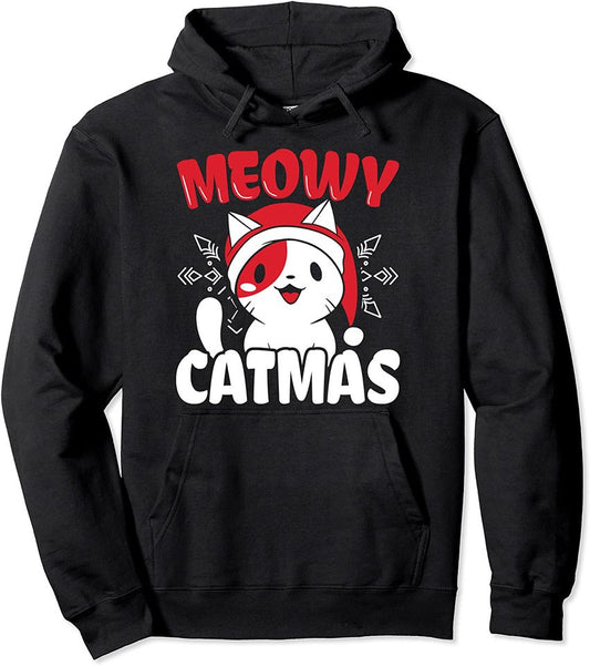 Meowy Catmas Cat Elf Santa December Christmas Pullover Hoodie