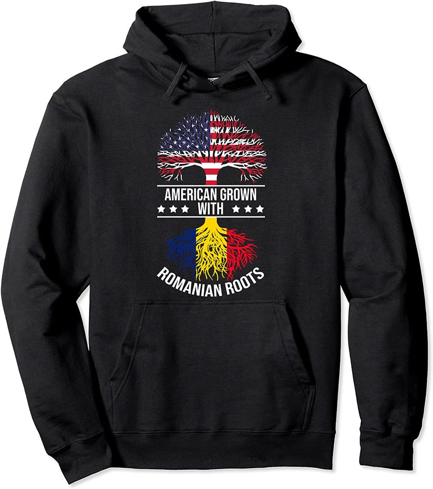 Man In Romanian Hoodie  Roots Ancestry Immigrant Patriotic USA Romania Flag Pullover