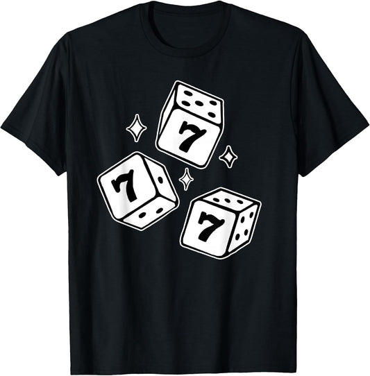 777 Lucky Dice Angel Number Blackwork T-Shirt, Small