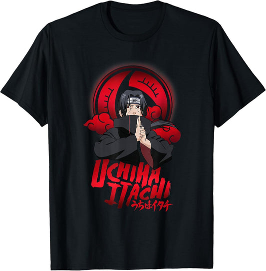 Uchiha Itachi Sharingan Symbol with Clouds Anime T-Shirt