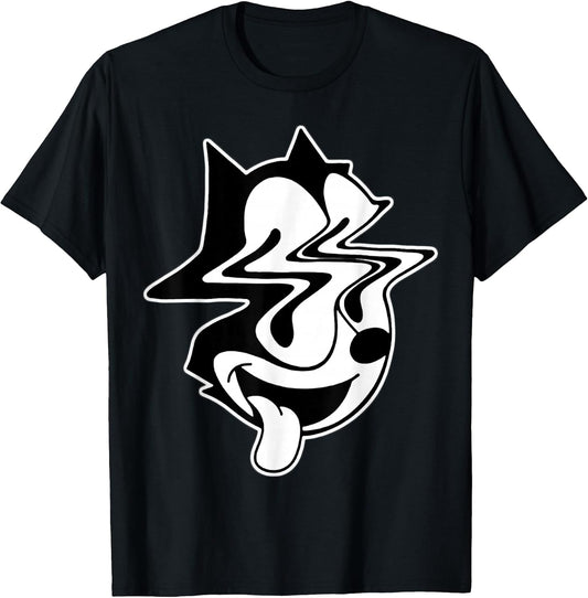 Trippy Felix Cat Blackwork T-Shirt