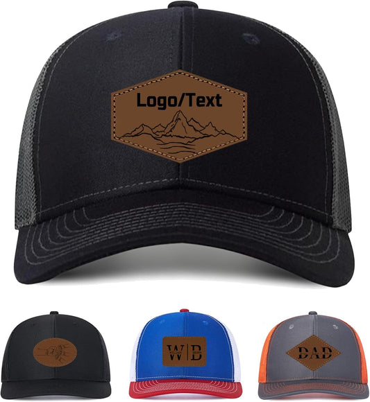 Custom Leather Patch Trucker Hat for Men & Women Personalized Baseball Caps Text & Logo Adjustable Custom Hats
