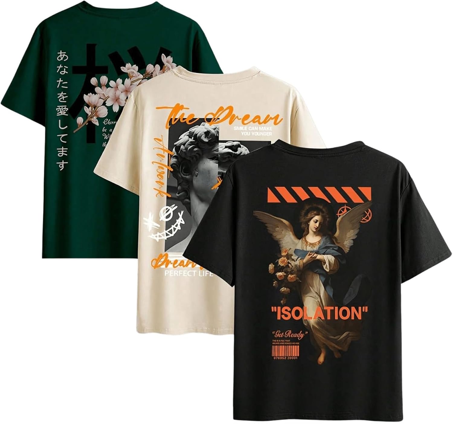 Men's 3 Pack Vintage Graphic Tee Shirt Short Sleeve Crew Neck Casual Summer Streetwear T-Shirts