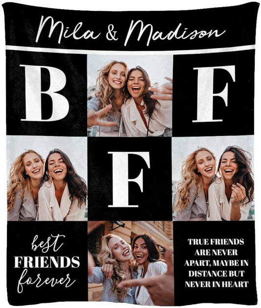 Customized BFF Best Friend Ever Fleece Blanket Throw 4 Photos Throw Size Lightweight Soft Flannel Fleece for Bed Couch