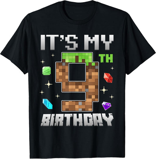 Retro 9th Birthday Boy Level 9 Video Gamer Pixel Gaming Kids T-Shirt