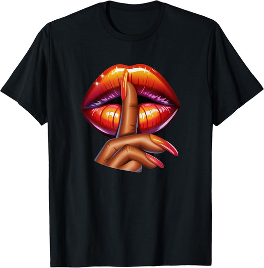 Shhh Lips Finger Silence Pop Art Design for Women T-Shirt
