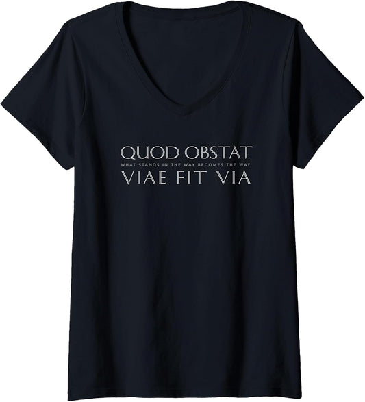 Womens Latin Inspirational Quote: Quod Obstat Viae Fit Via V-Neck T-Shirt