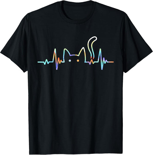 Heartbeat Cat Lover Animal Silhouette Cute Cat T-Shirt