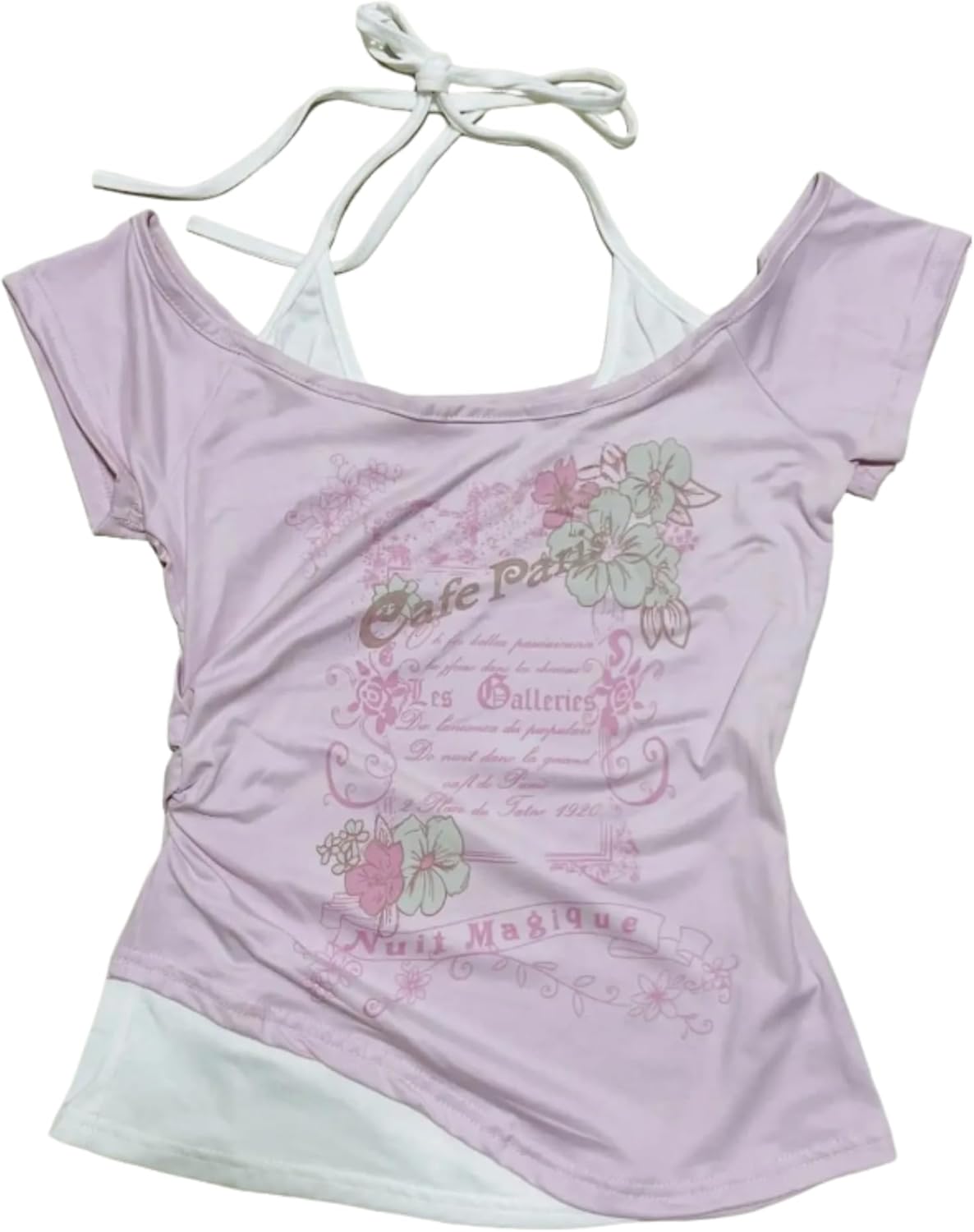 Baby Tee Y2k Women Grunge Top Emo 2000s Vintage Fake Two Piece Short Sleeve T Shirt Crop Tops Teens