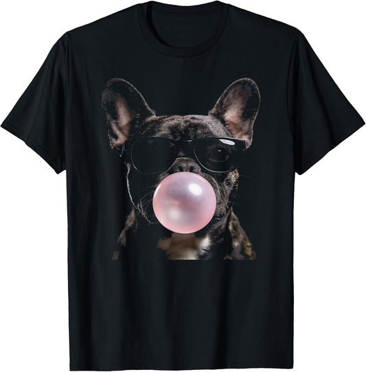 Funny French Bulldog Blowing A Bubble Sunglasses Urban Cool T-Shirt