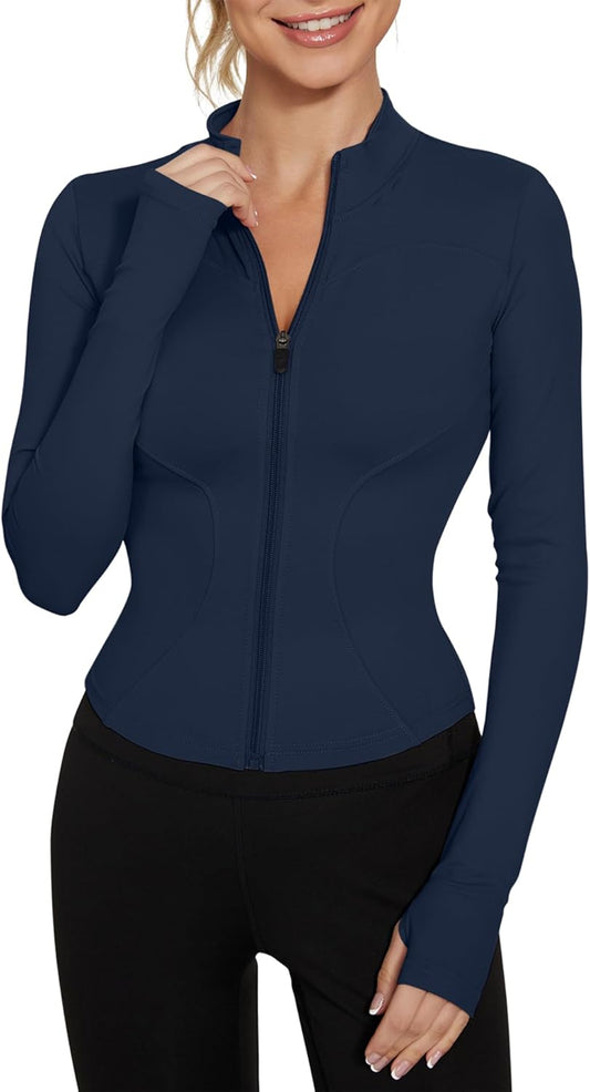 Women's Workout Jacket Lightweight Zip Up Yoga Jacket Cropped Athletic Slim Fit Tops