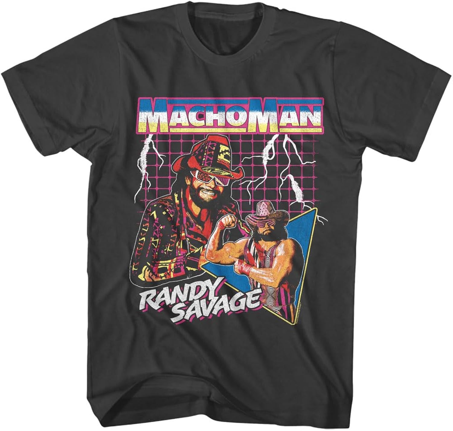 Macho Man Randy Savage Lightning Bolts Retro Mens Smoke Short Sleeve T Shirt 80s Wrestling Graphic Tees
