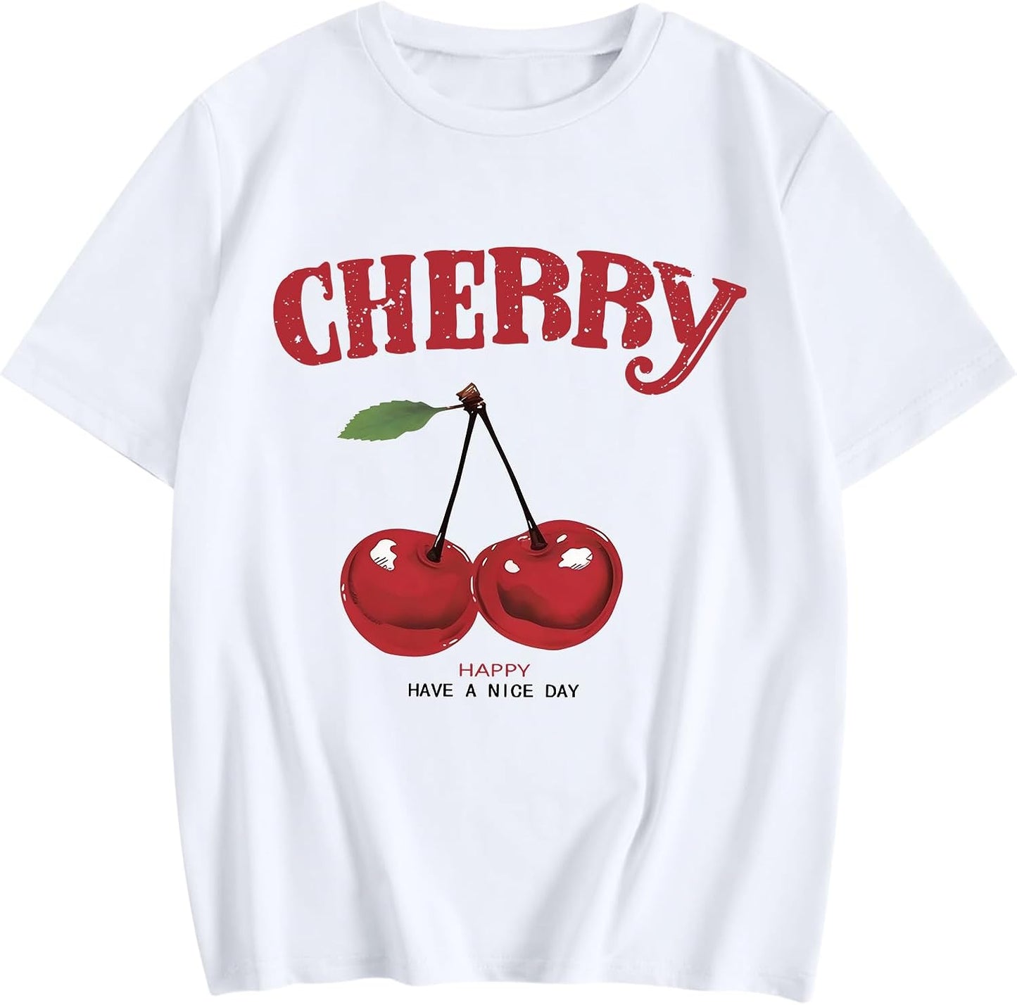 Cherry Shirt Women Fruit Graphic Printed Tshirt Vintage Tees Aesthetic Cute Preppy Cherries Shirts Casual Tops