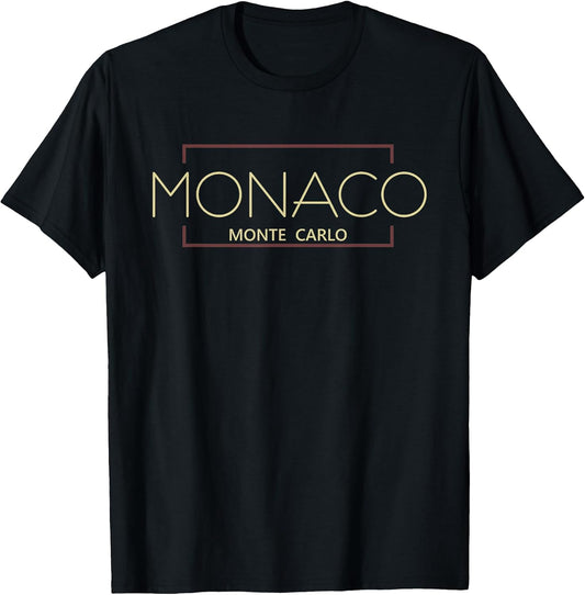 Monaco Monte Carlo Minimalist Modern Unisex-Adults Black Short Sleeve Crew Neck T-Shirt