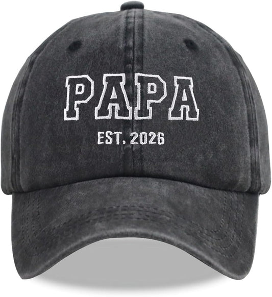 Papa est 2026 Hats for Men, Adjustable Embroidered Cotton Dad Baseball Cap