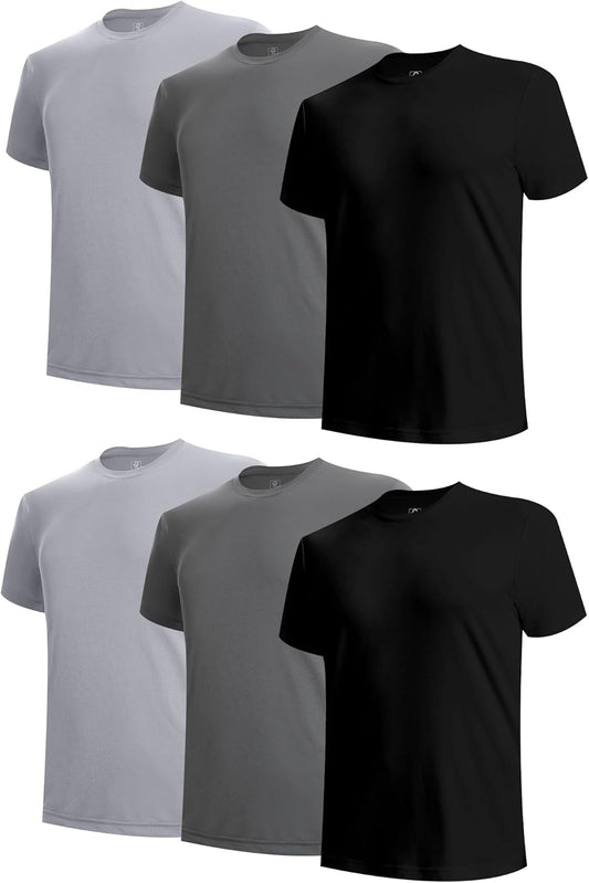 Men's Undershirts Moisture Wicking Crewneck T Shirts, Breathable Stretch Soft Tees for Men, 6 Pack